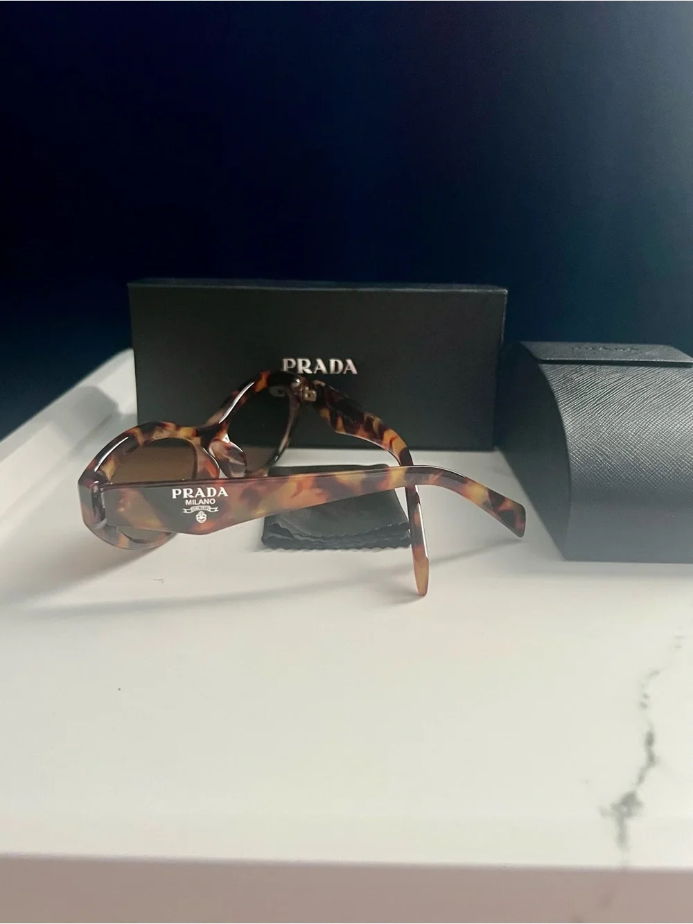 PRADA Sunglasses Symbole Small Oval Acetate Loden Honey Havana Tortoise EUC